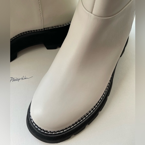 🤍NWT 3.1 Phillip Lim Kate Lug-sole Tube Boots in leather white black, 39, 9 US - Picture 5 of 16